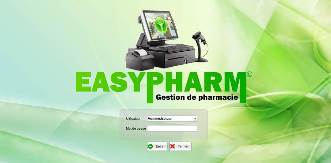Écran de connexion EASYPHARM avec sélection de l'utilisateur et mot de passe
